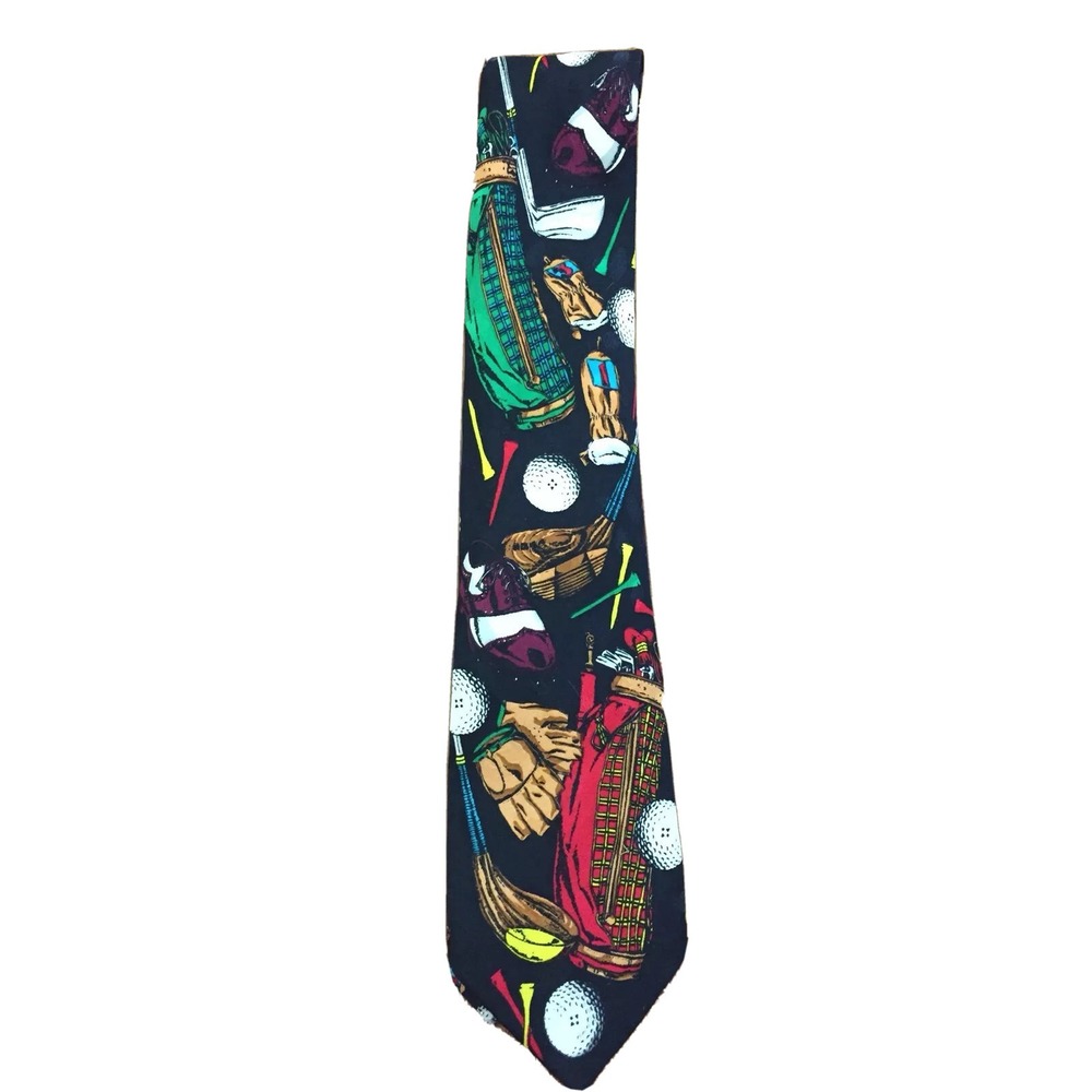 VTG 1991 Addiction Silk Neck Tie Mens Golf Club Bag Ball Novelty 90s Retro